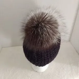 NWT KYI KYI Canada genuine fox fur pompom beanie NWT Kyi Kyi Canada Wool Blend Beanie knit hat w/ Pom  main image 4